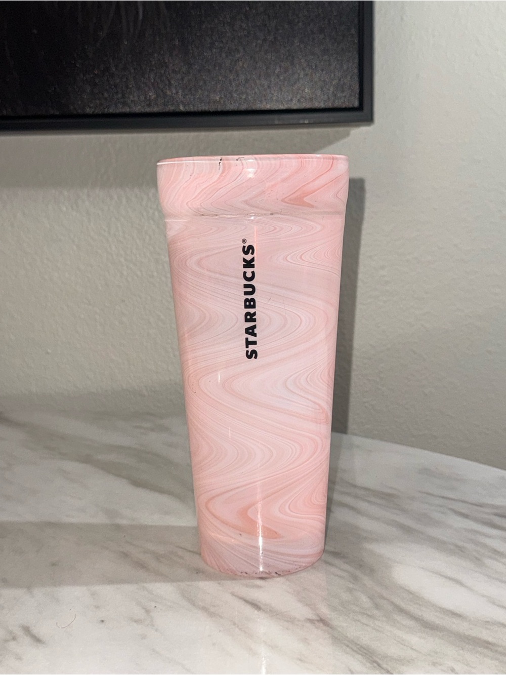 Starbucks Pink Marble Glass Tumbler 591 mL Hand Wash Only Round 8 in